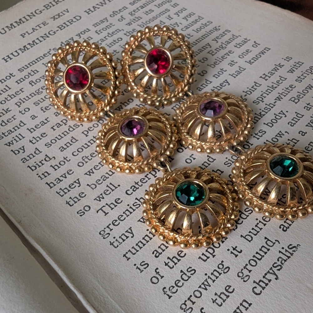 Vintage Swarovski Gold and Gemstone Earrings - Picture 3 of 10